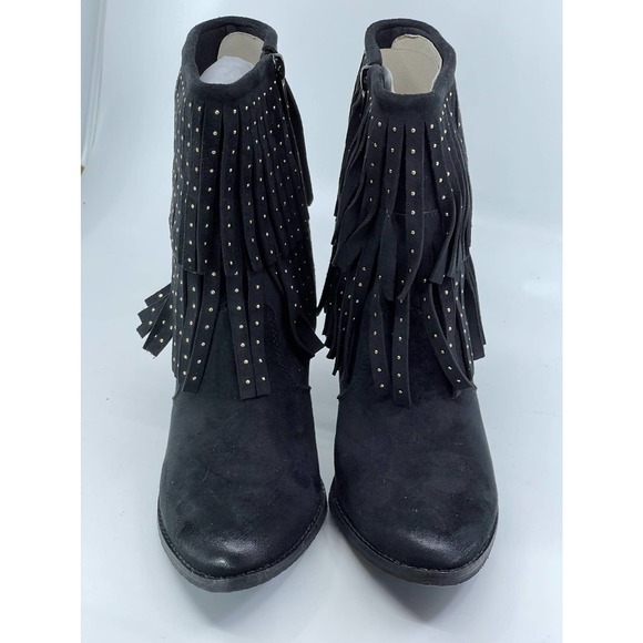 NEW NWT Coconuts by Matisse Flint Ankle Boots Bootie Black Suede Studded Fringe - Picture 5 of 12